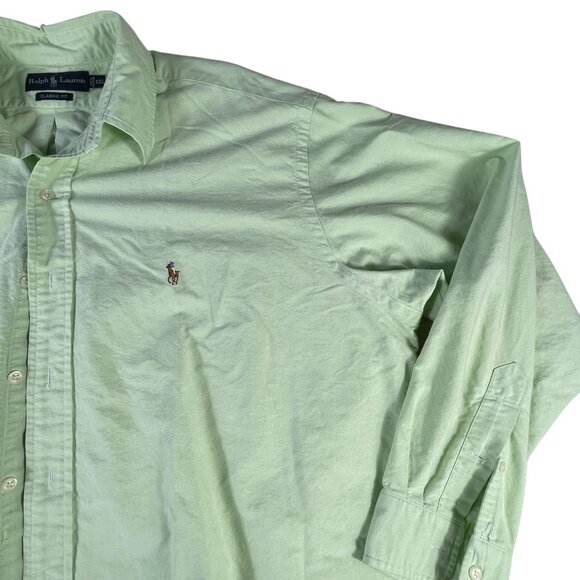 Ralph Lauren Green Button Up Shirt Men's XXL Classic Fit Horse Logo Long Sleeve - Picture 2 of 8